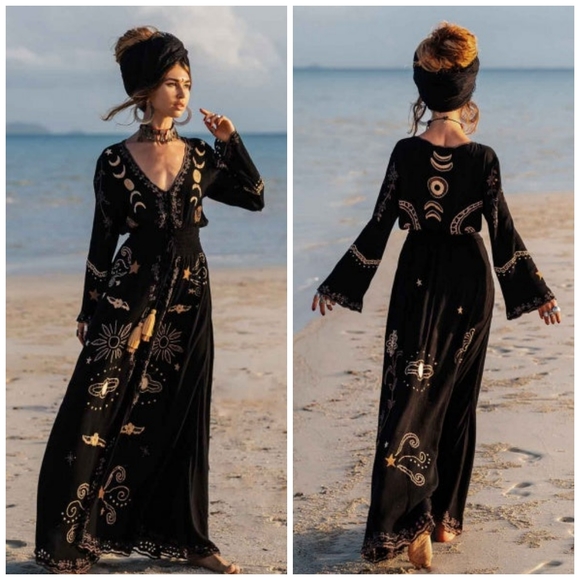 Anthropologie Dresses & Skirts - Zaimara Hand Embroidered Celestial Angelina Maxi Dress